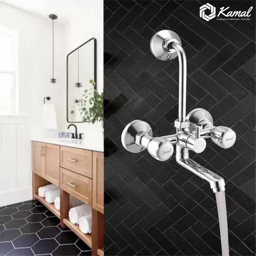 Crystal Wall Mixer with L Bend Pipe (Full Brass) - by Kamal - Kamal Bathware