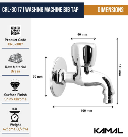 Crystal Washing Machine Bib Tap (Full Brass) - by Kamal - Kamal Bathware