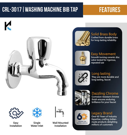 Crystal Washing Machine Bib Tap (Full Brass) - by Kamal - Kamal Bathware