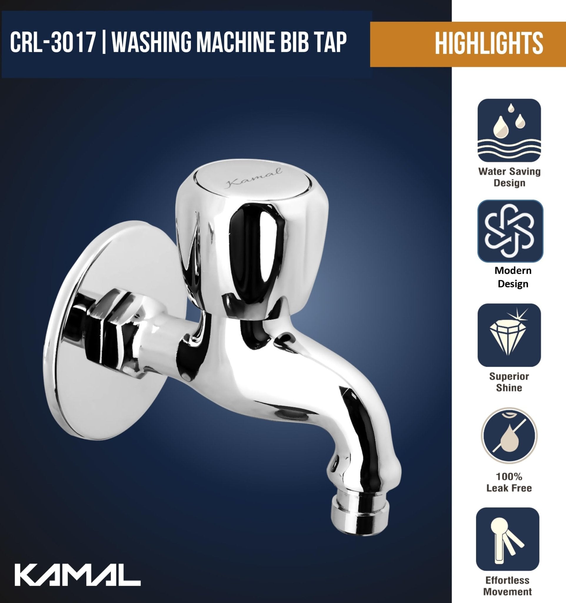Crystal Washing Machine Bib Tap (Full Brass) - by Kamal - Kamal Bathware