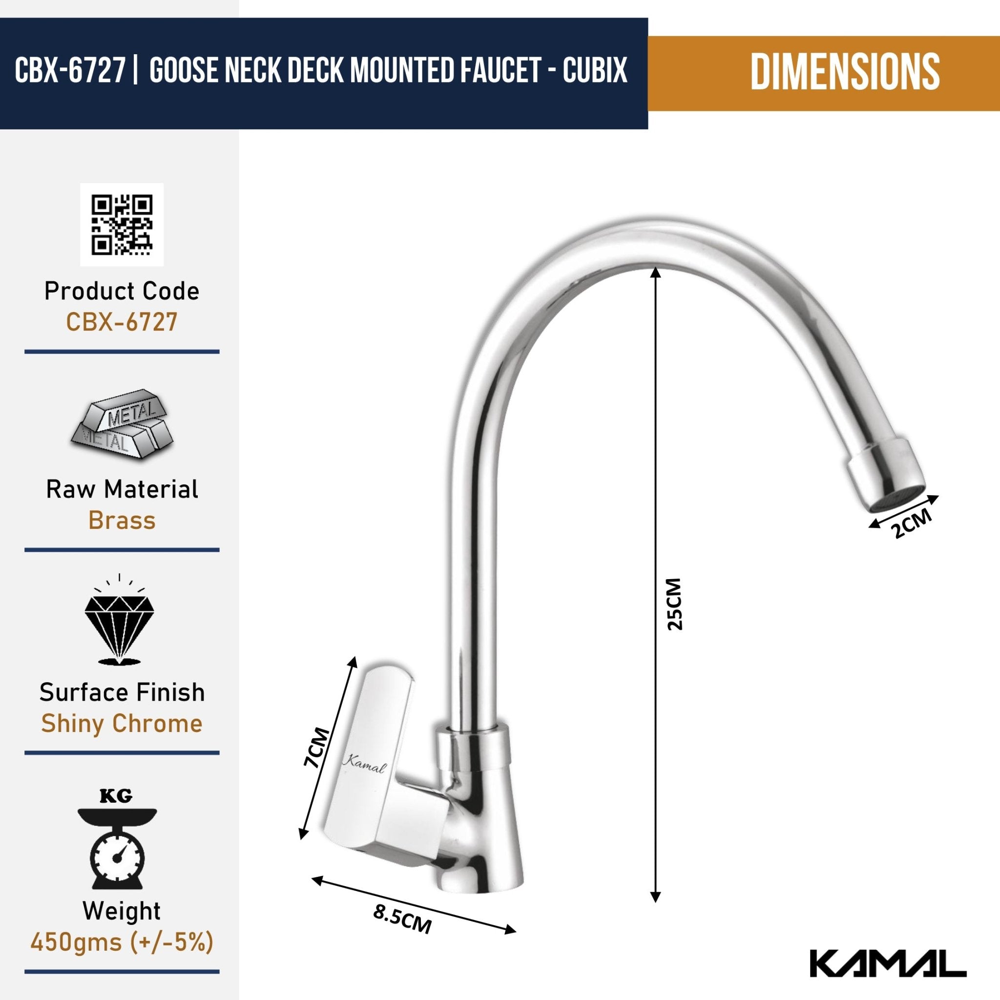 Cubix C - Bend Gooseneck Sink Tap (Full Brass) - by Kamal - Cubix - Kamal Bathware