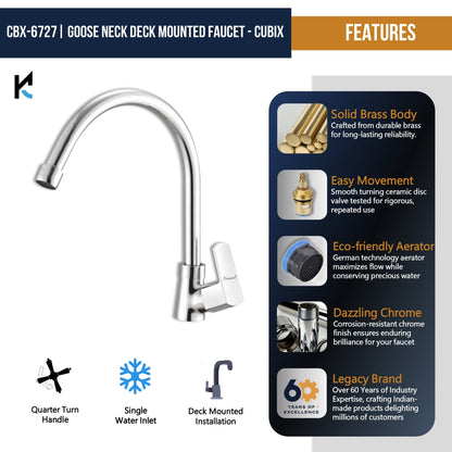 Cubix C - Bend Gooseneck Sink Tap (Full Brass) - by Kamal - Cubix - Kamal Bathware