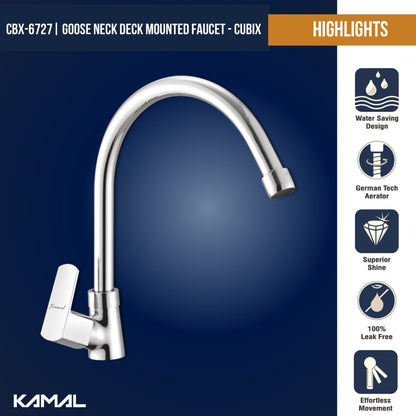 Cubix C - Bend Gooseneck Sink Tap (Full Brass) - by Kamal - Cubix - Kamal Bathware