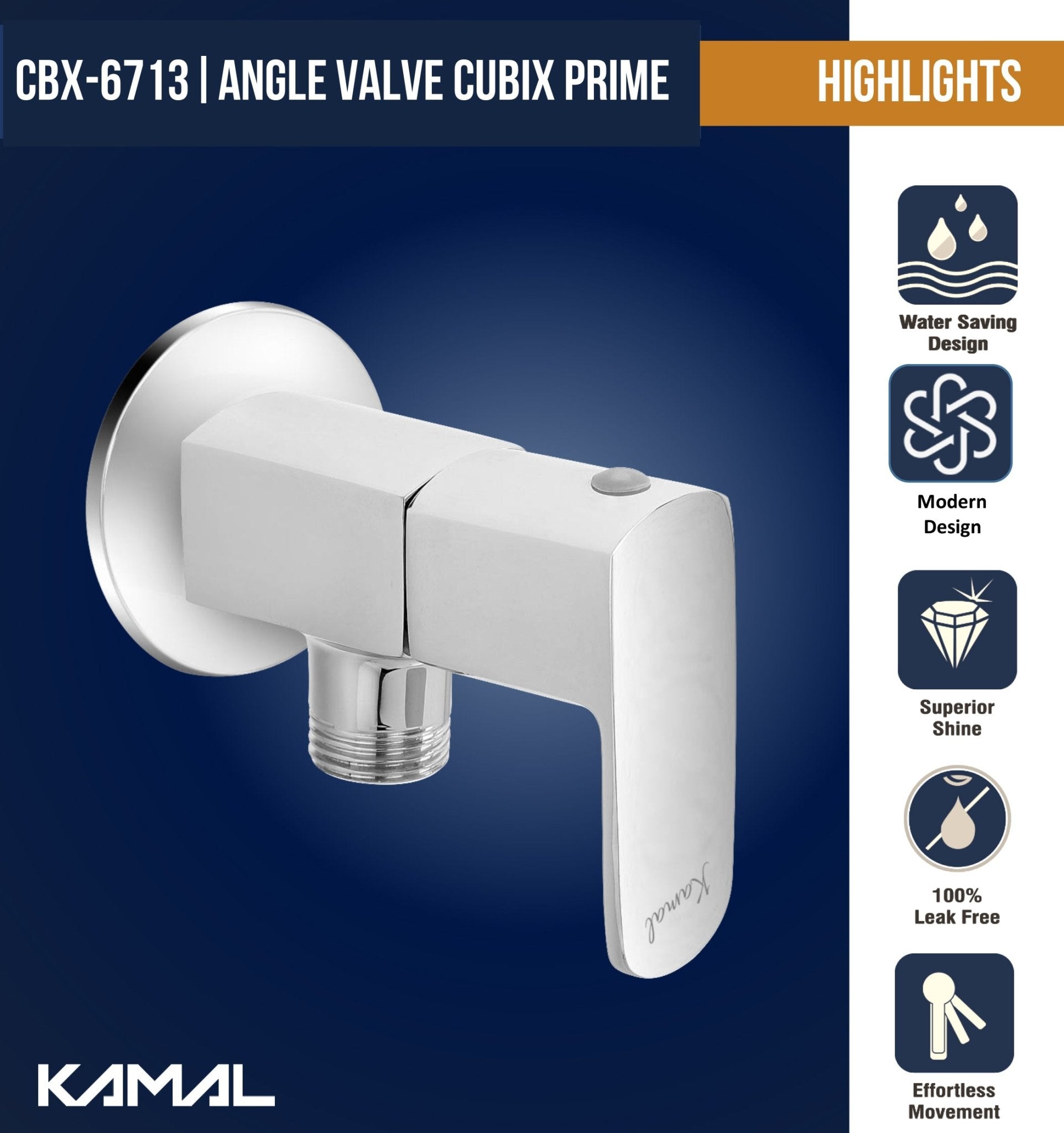 Cubix Prime Angle Valve (Full Brass) - by Kamal - Kamal Bathware