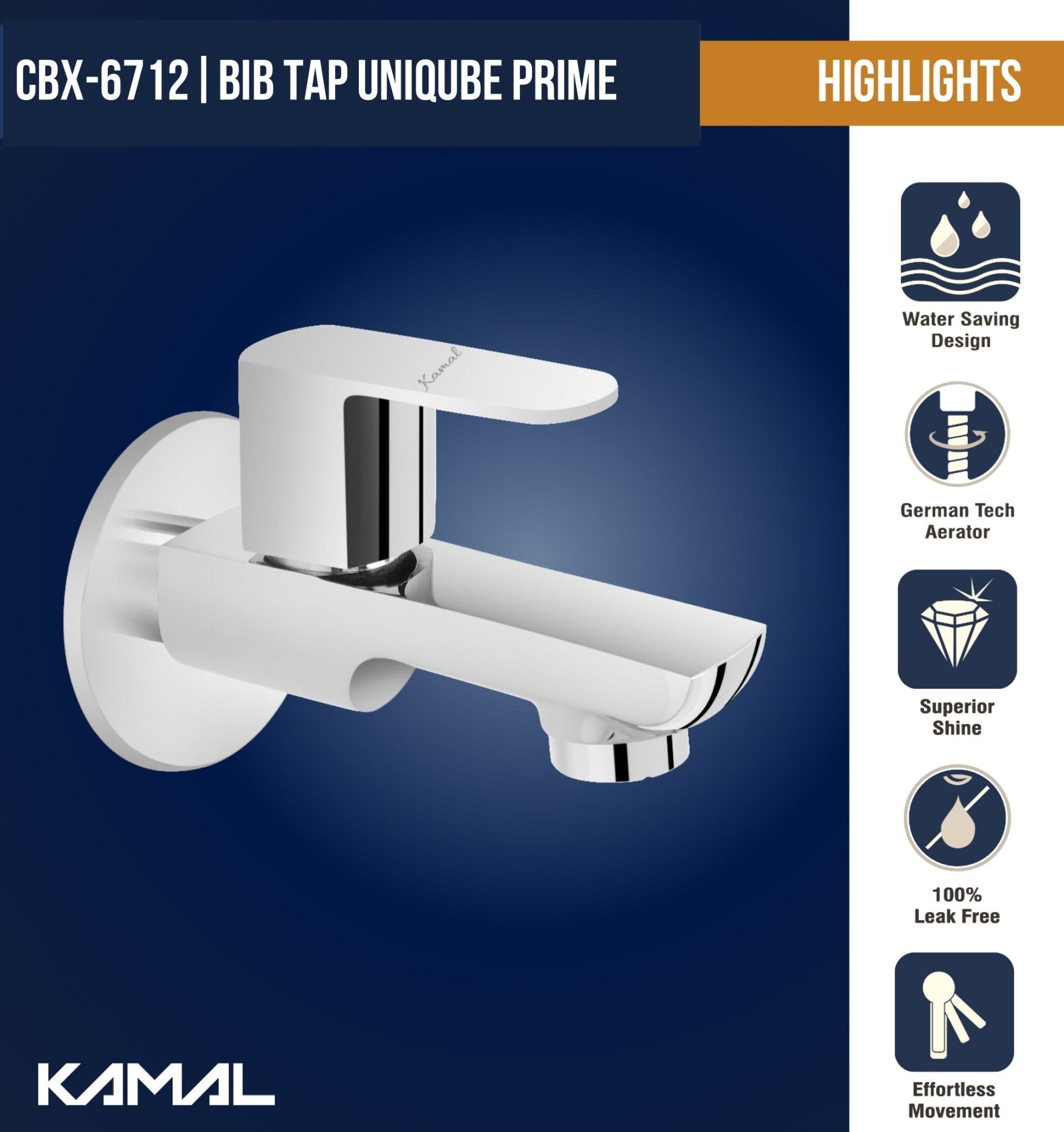 Cubix Prime Bib Tap (Full Brass) - by Kamal - Kamal Bathware