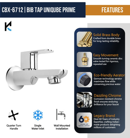 Cubix Prime Bib Tap (Full Brass) - by Kamal - Kamal Bathware