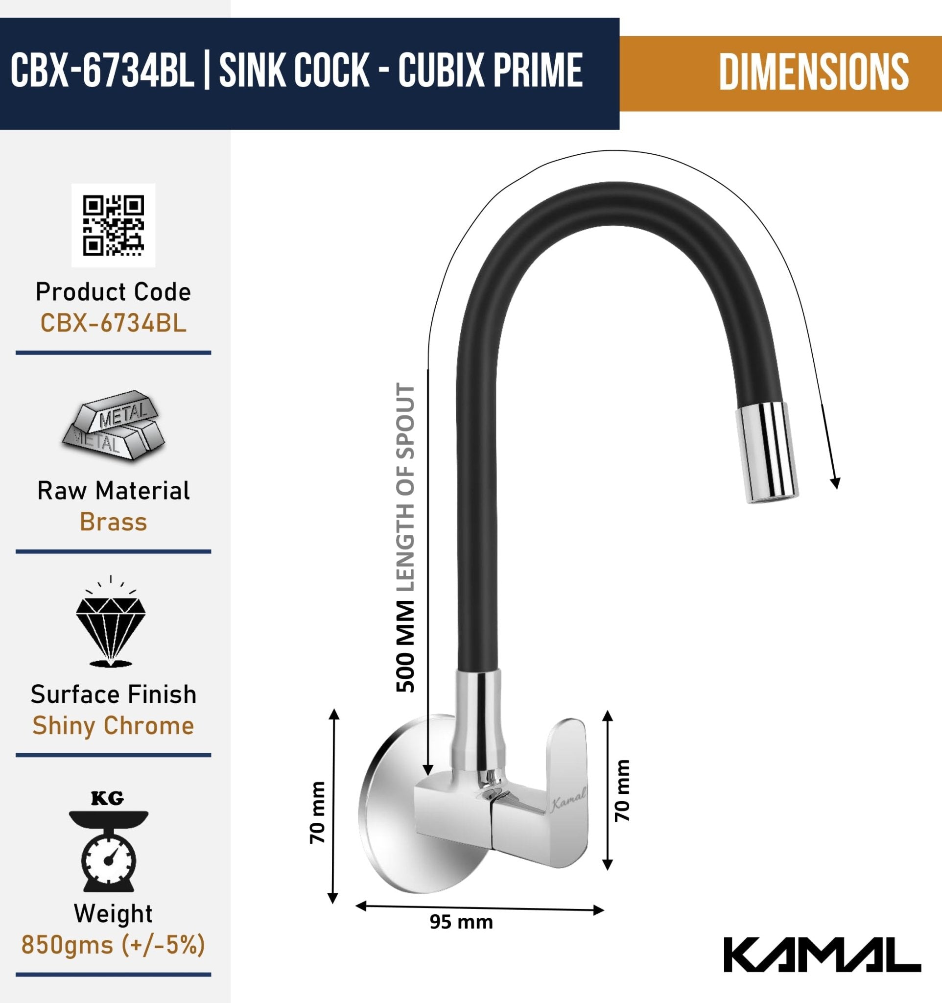 Cubix Prime Flexible Sink Tap (Brass & Silicone) - by Kamal - Kamal Bathware
