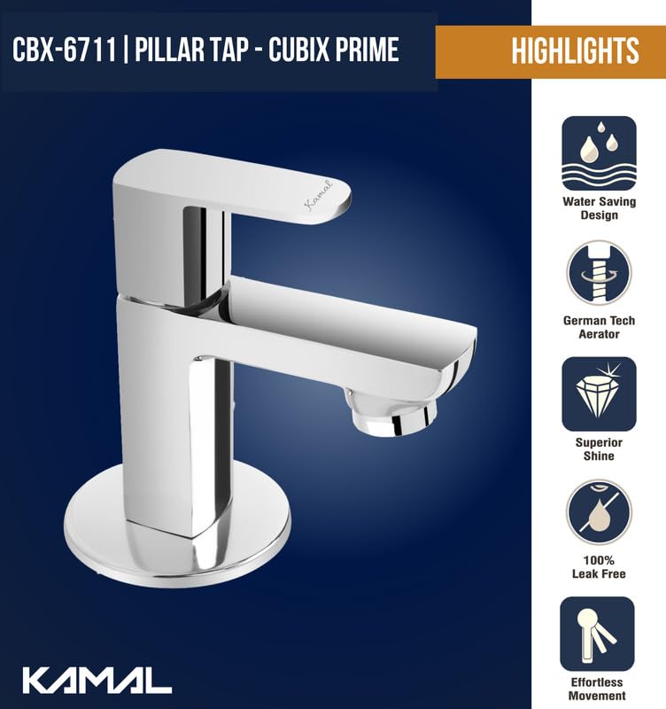 Cubix Prime Full Brass Pillar Tap (Full Brass) - by Kamal – Kamal Bathware