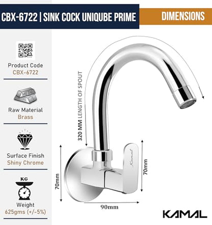 Cubix Prime Premium Sink Tap (Full Brass) - by Kamal - Cubix Prime - Kamal Bathware