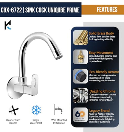 Cubix Prime Premium Sink Tap (Full Brass) - by Kamal - Cubix Prime - Kamal Bathware