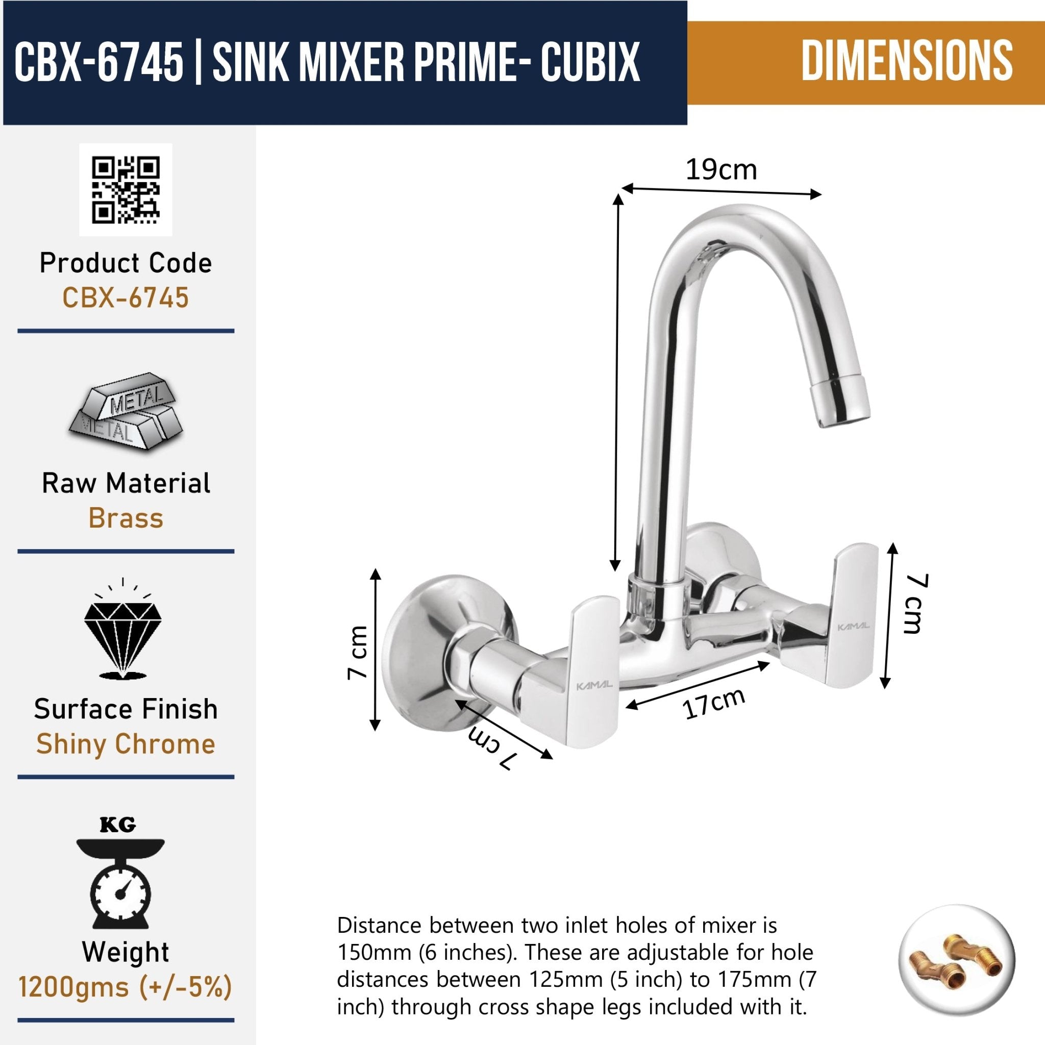 Cubix Prime Sink Mixer - Hot & Cold Mixer Faucet (Full Brass) - by Kamal - Cubix Prime - Kamal Bathware