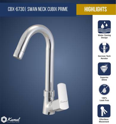 Cubix Prime Swan Neck (Full Brass) - by Kamal - Cubix Prime - Kamal Bathware