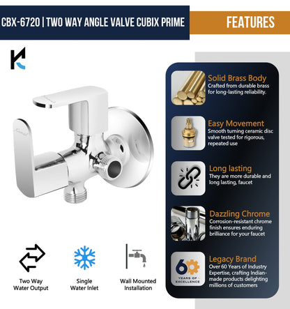 Cubix Prime Two in One Angle Valve (Full Brass) - by Kamal - Kamal Bathware