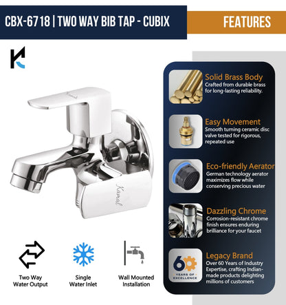 Cubix Prime Two - Way Bib Tap (Full Brass) - by Kamal - Cubix Prime - Kamal Bathware