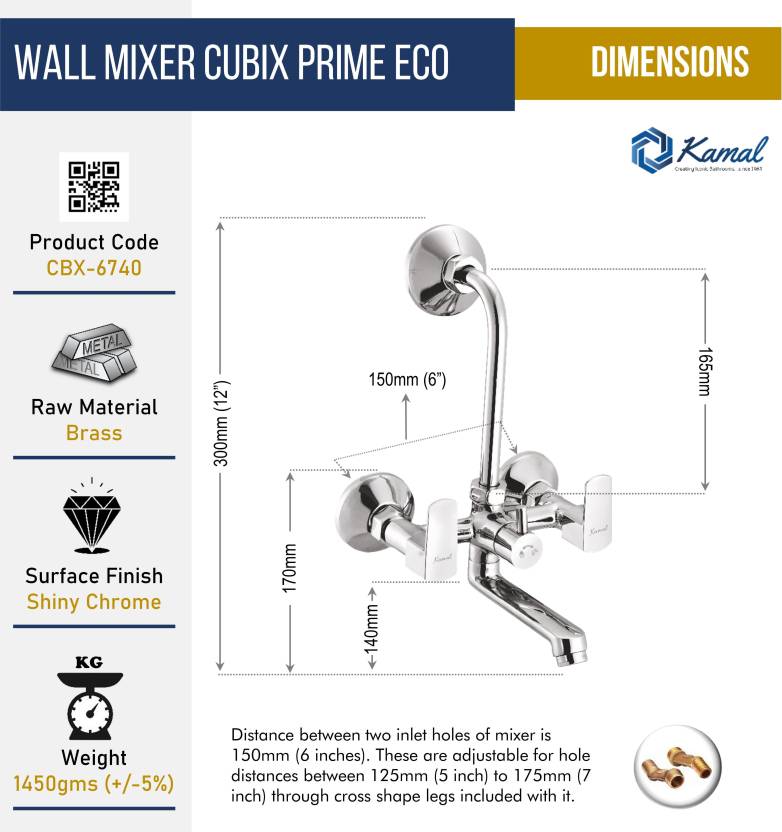 Cubix Prime Wall Mixer (Full Brass) - by Kamal - Cubix Prime - Kamal Bathware