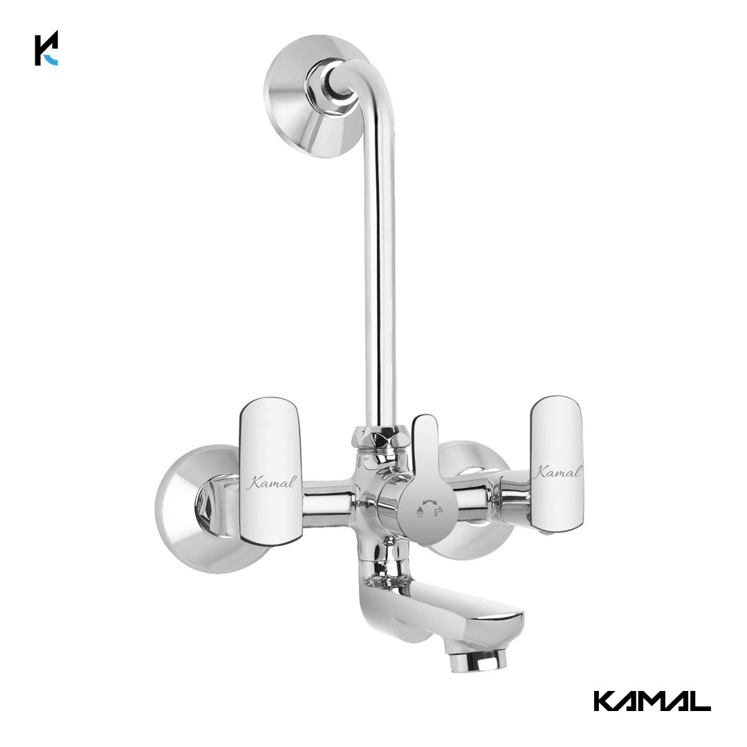 Cubix Prime Wall Mixer with L Bend Pipe (Full Brass) - by Kamal - Cubix Prime - Kamal Bathware