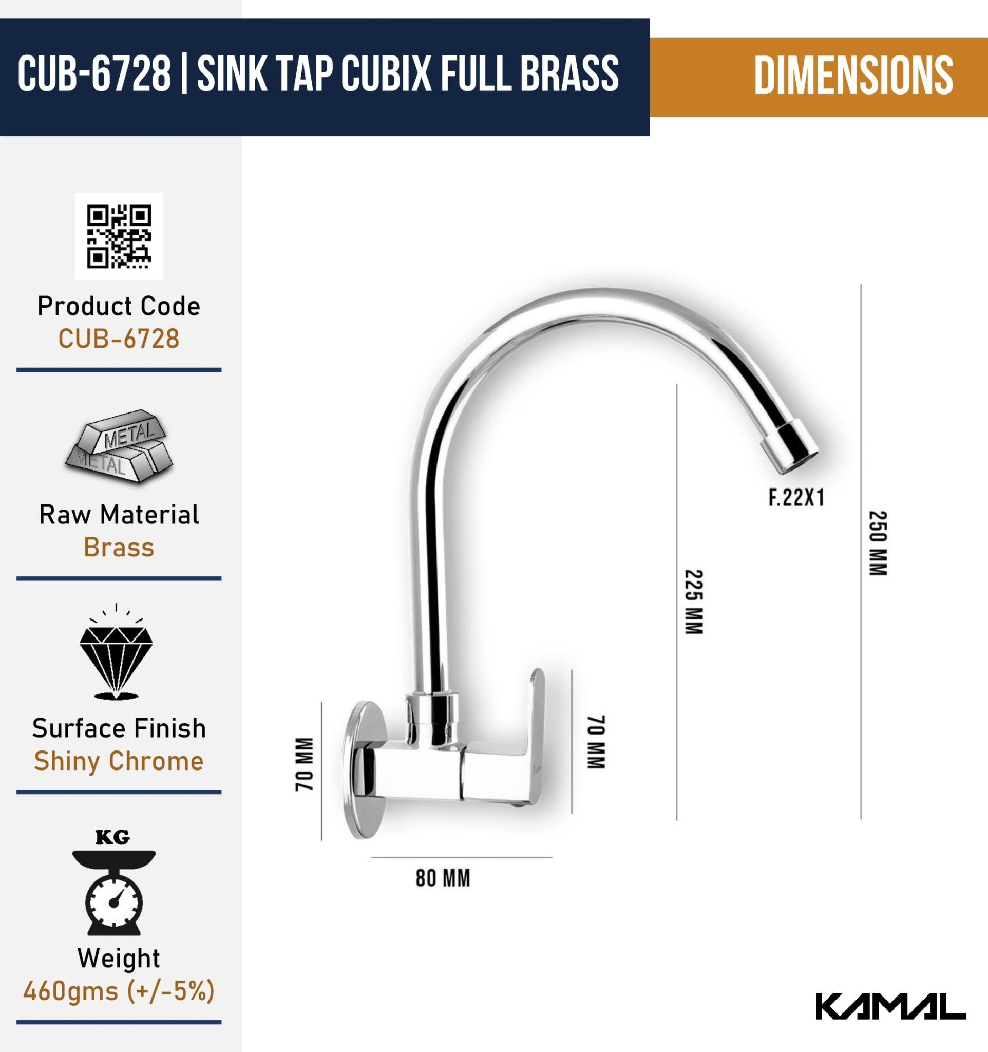 Cubix Sink Tap (Full Brass) - by Kamal - Cubix Prime - Kamal Bathware