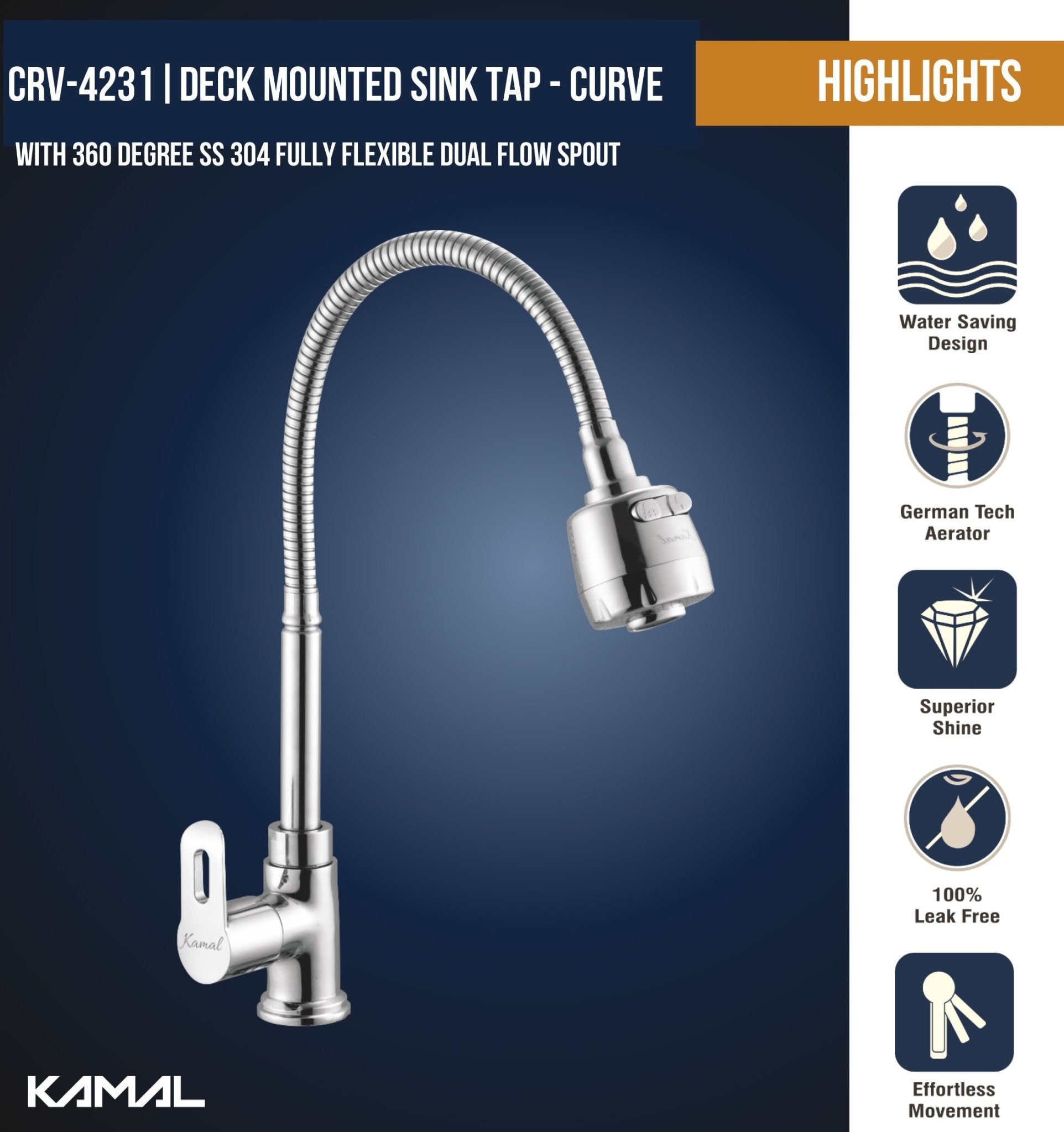 Curve Dual Flow Heavy Body Sink Tap – by Kamal - Curve - Kamal Bathware