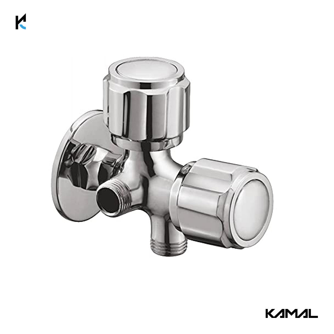 Delux Two in One Angle Valve with Wall Flange (Full Brass) - by Kamal - Delux - Kamal Bathware