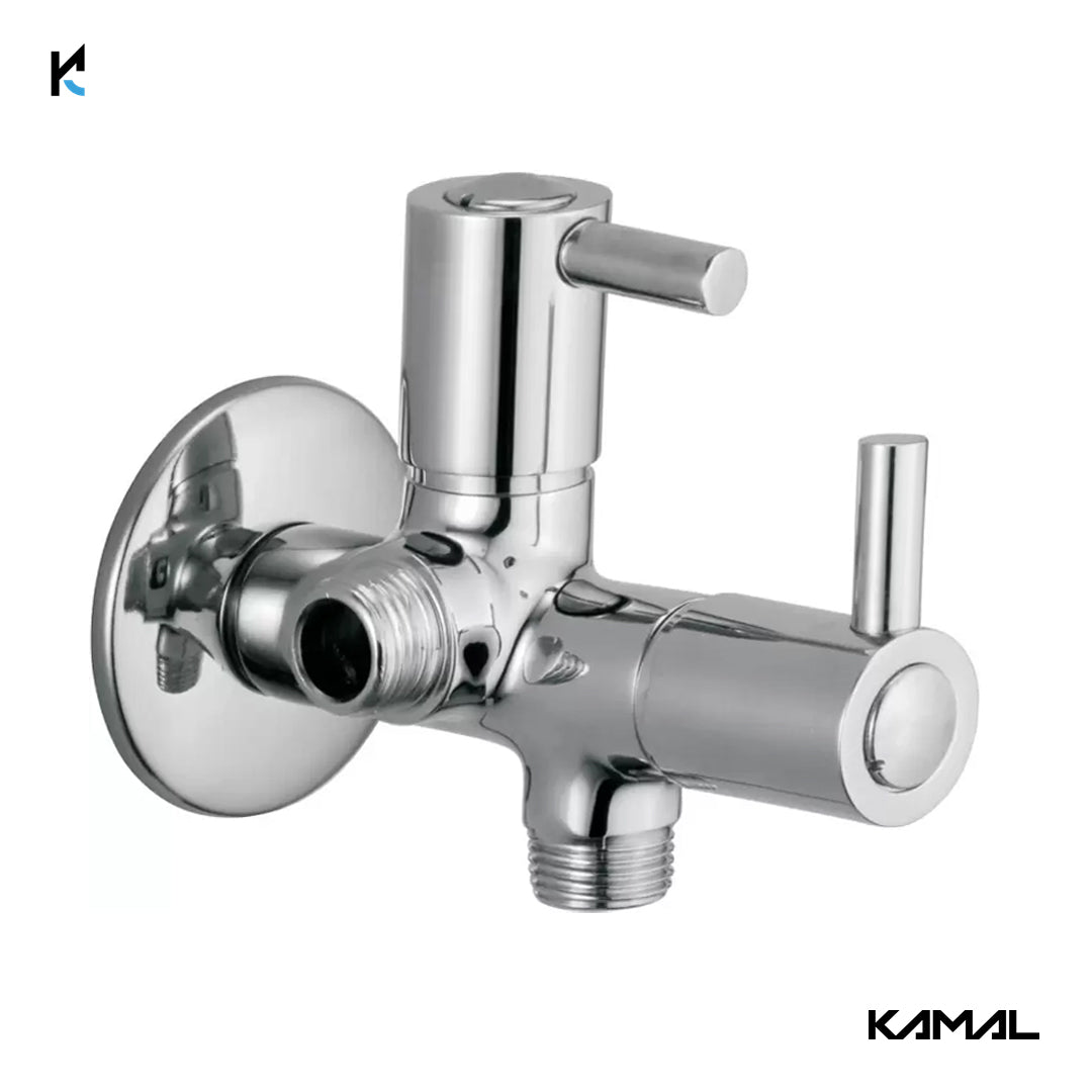 Dixy 2-IN-1 Angle Valve with Wall Flange (Full Brass) - by Kamal - Kamal Bathware