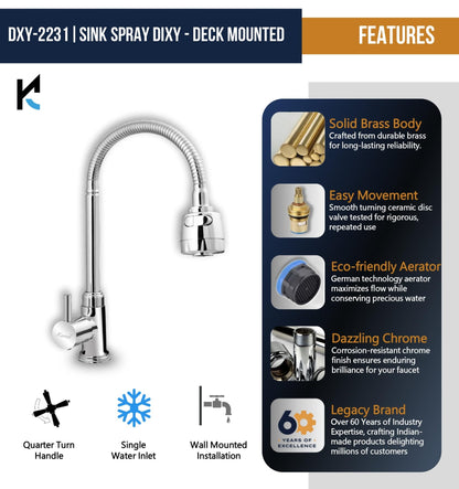 Dixy Brass Sink Spray (Brass & Silicone) - by Kamal - Kamal Bathware