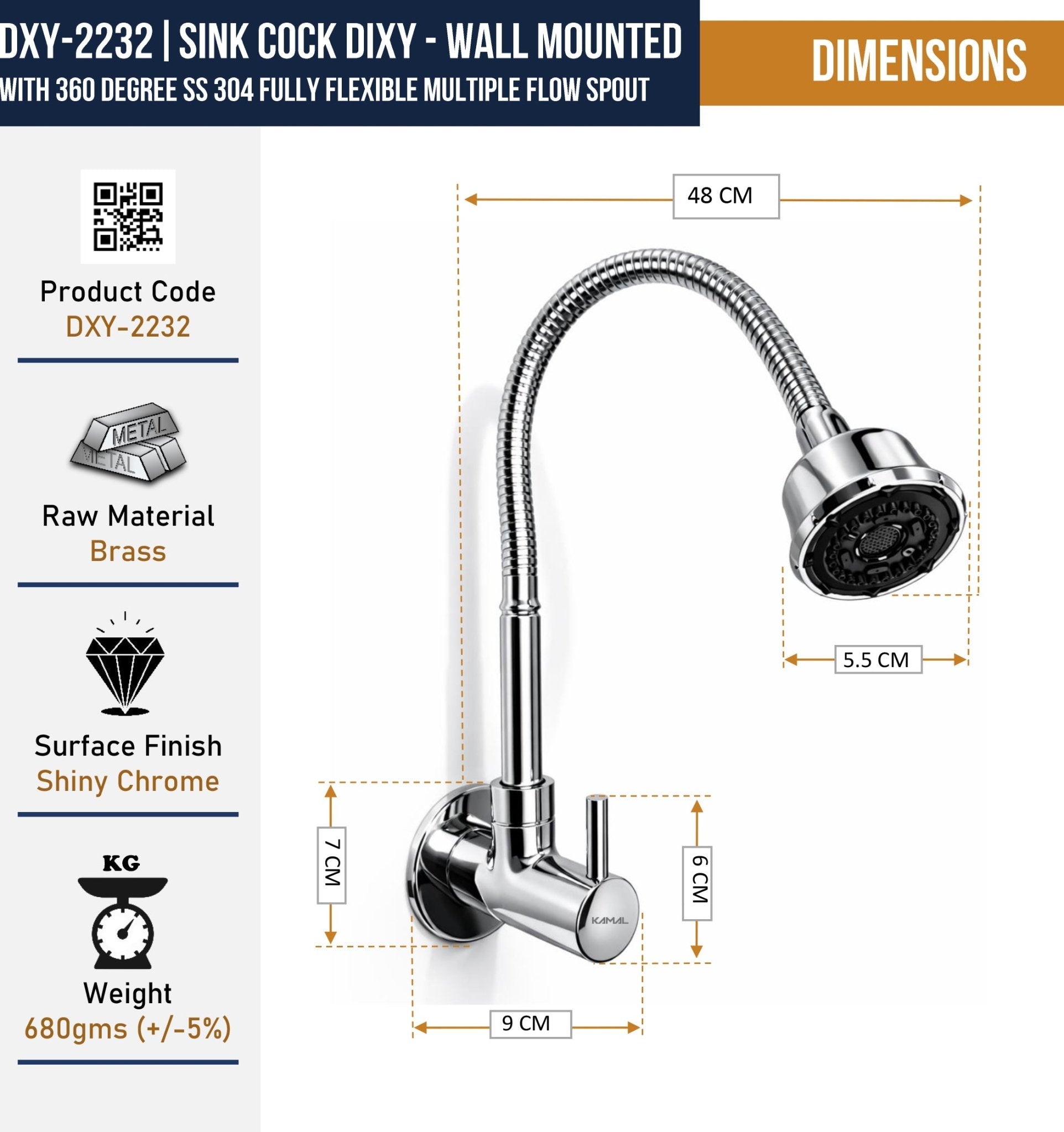 Dixy Brass Sink Spray (Brass & SS Steel) - by Kamal - Dixy - Kamal Bathware