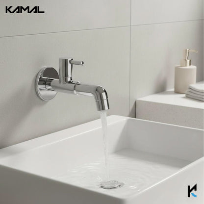Dixy Long Body Bib Tap with Wall Flange (Full Brass) - by Kamal - Dixy - Kamal Bathware