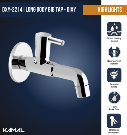 Dixy Long Body Bib Tap with Wall Flange (Full Brass) - by Kamal - Kamal Bathware