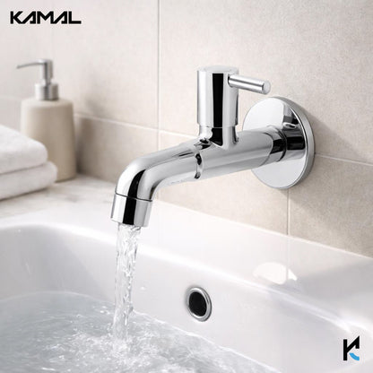 Dixy Long Body Bib Tap with Wall Flange (Full Brass) - by Kamal - Dixy - Kamal Bathware