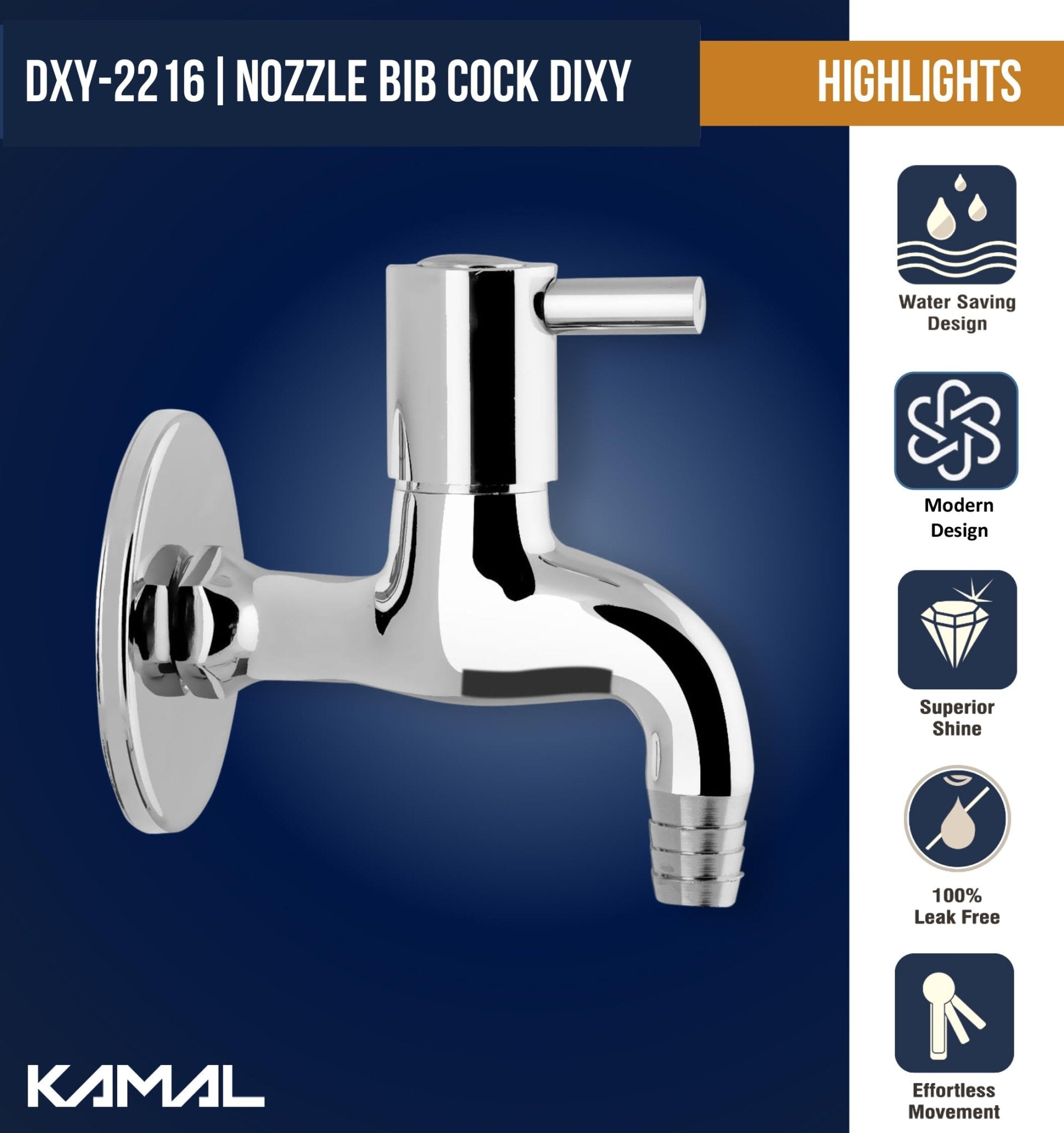 Dixy Nozzle Bib Tap with Wall Flange (Full Brass) - by Kamal - Dixy - Kamal Bathware