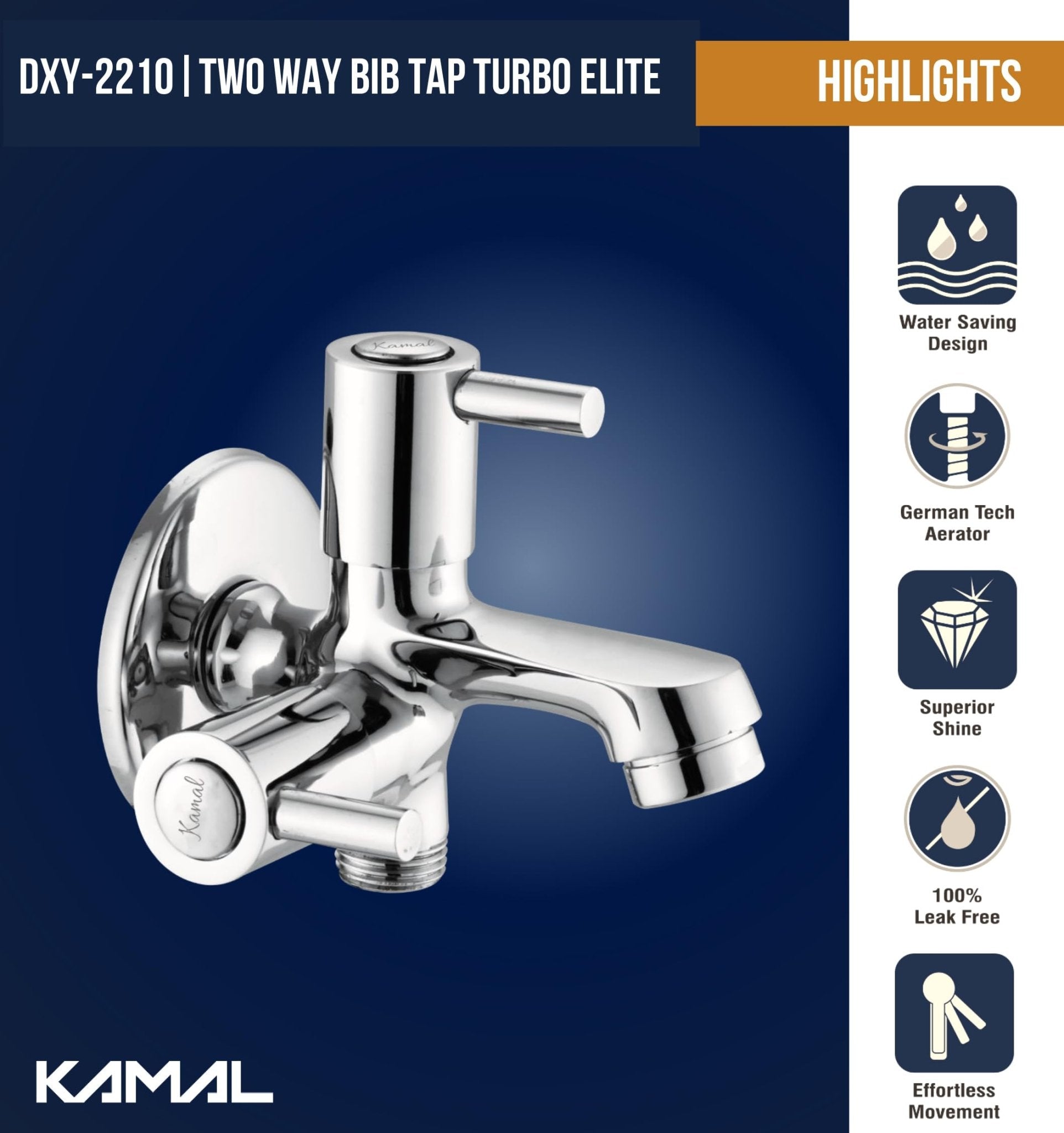 Dixy Two Way Bib Tap (Full Brass) - by Kamal - Dixy - Kamal Bathware