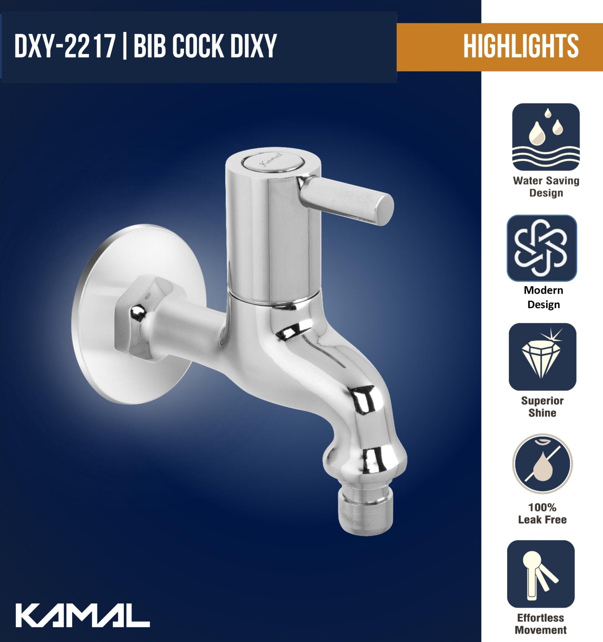 Dixy Washing Machine Bib Tap Faucet with Wall Flange (Full Brass) - by Kamal - Dixy - Kamal Bathware