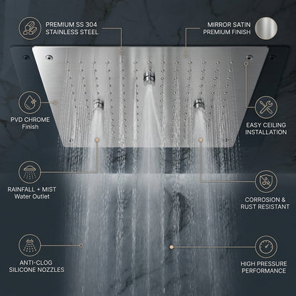 KAMAL 19 × 13 Inch Luxury Ceiling Mounted  Shower | SS 304 | Rain + Mist Chrome