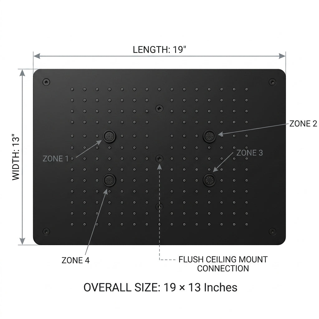 KAMAL 19 × 13 Inch Luxury Ceiling Mounted  Shower | SS 304 | Rain + Mist  Matte Black