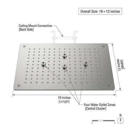 KAMAL 19 × 13 Inch Luxury Ceiling Mounted  Shower | SS 304 | Rain + Mist Chrome