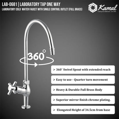 Eco Laboratory Tap One Way (Full Brass) - by Kamal - Eco - Kamal Bathware