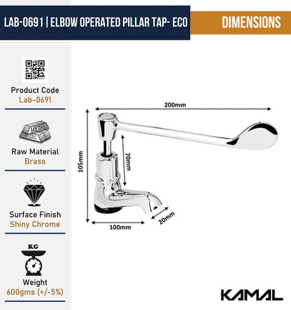 Elbow Action Pillar Tap Faucet (Full Brass) - by Kamal - Kamal Bathware