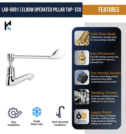 Elbow Action Pillar Tap Faucet (Full Brass) - by Kamal - Kamal Bathware
