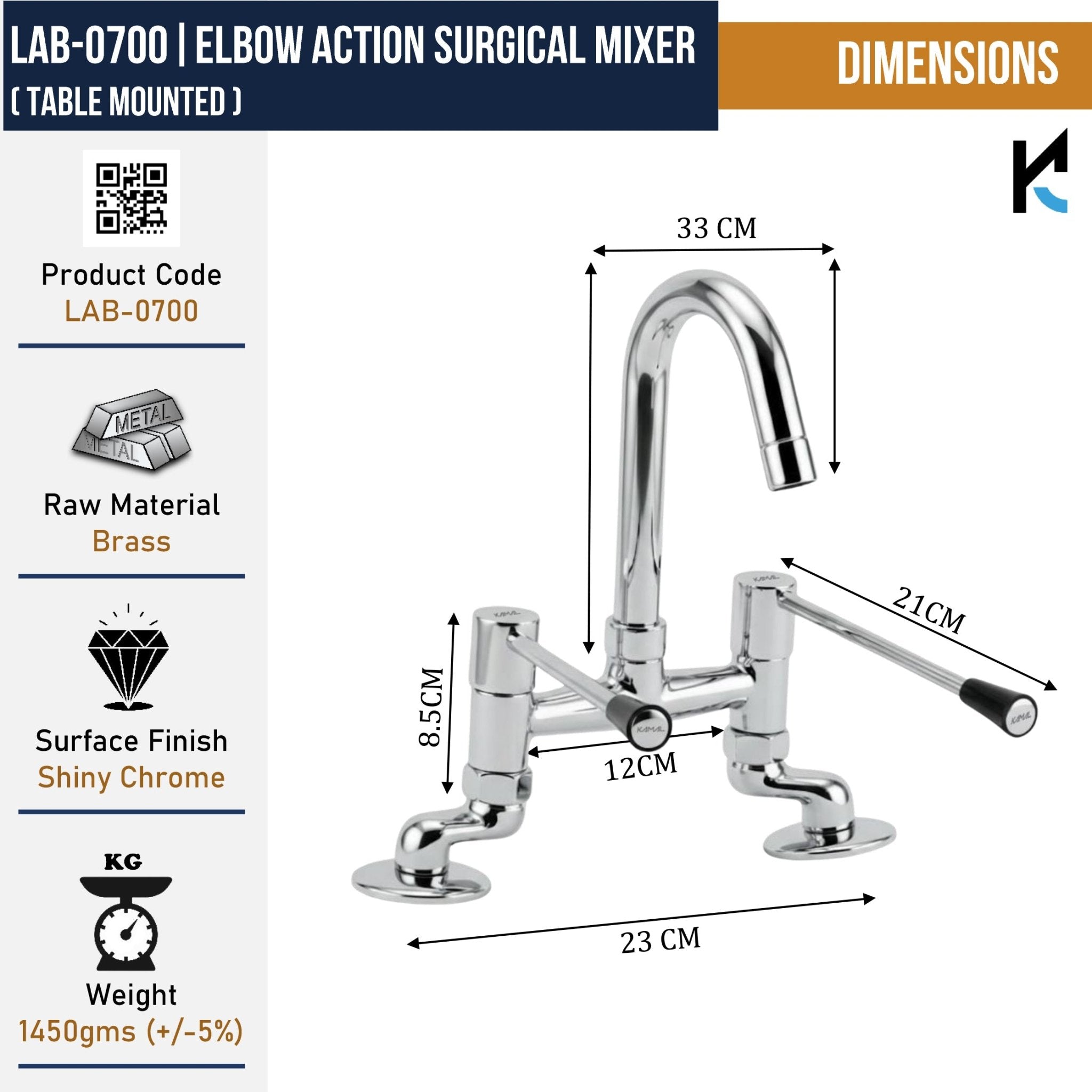 Elbow Action Surgical Faucet Mixer (Full Brass) - by kamal - Elbow Action - Kamal Bathware