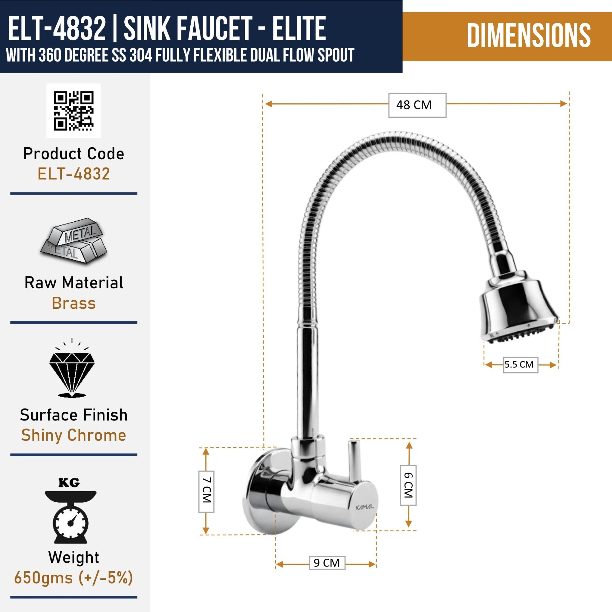Elite Sink Spray Tab (Brass & SS Steel) - by Kamal - Elite - Kamal Bathware