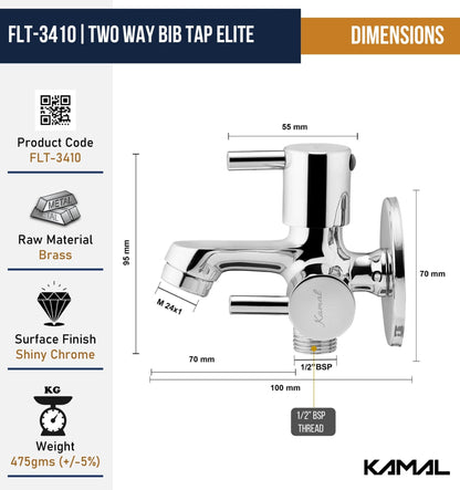 Elite Two Way Bib Tap (Full Brass) - by Kamal - Kamal Bathware
