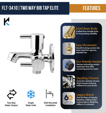Elite Two Way Bib Tap (Full Brass) - by Kamal - Kamal Bathware
