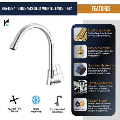 Era C - Bend Spout Gosseneck Sink Faucet (Full Brass) - by Kamal - Era - Kamal Bathware