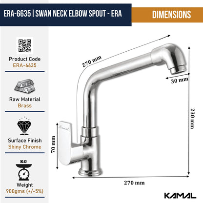 Era Swan Neck Elbow Spout (Full Brass) - by Kamal - Era - Kamal Bathware