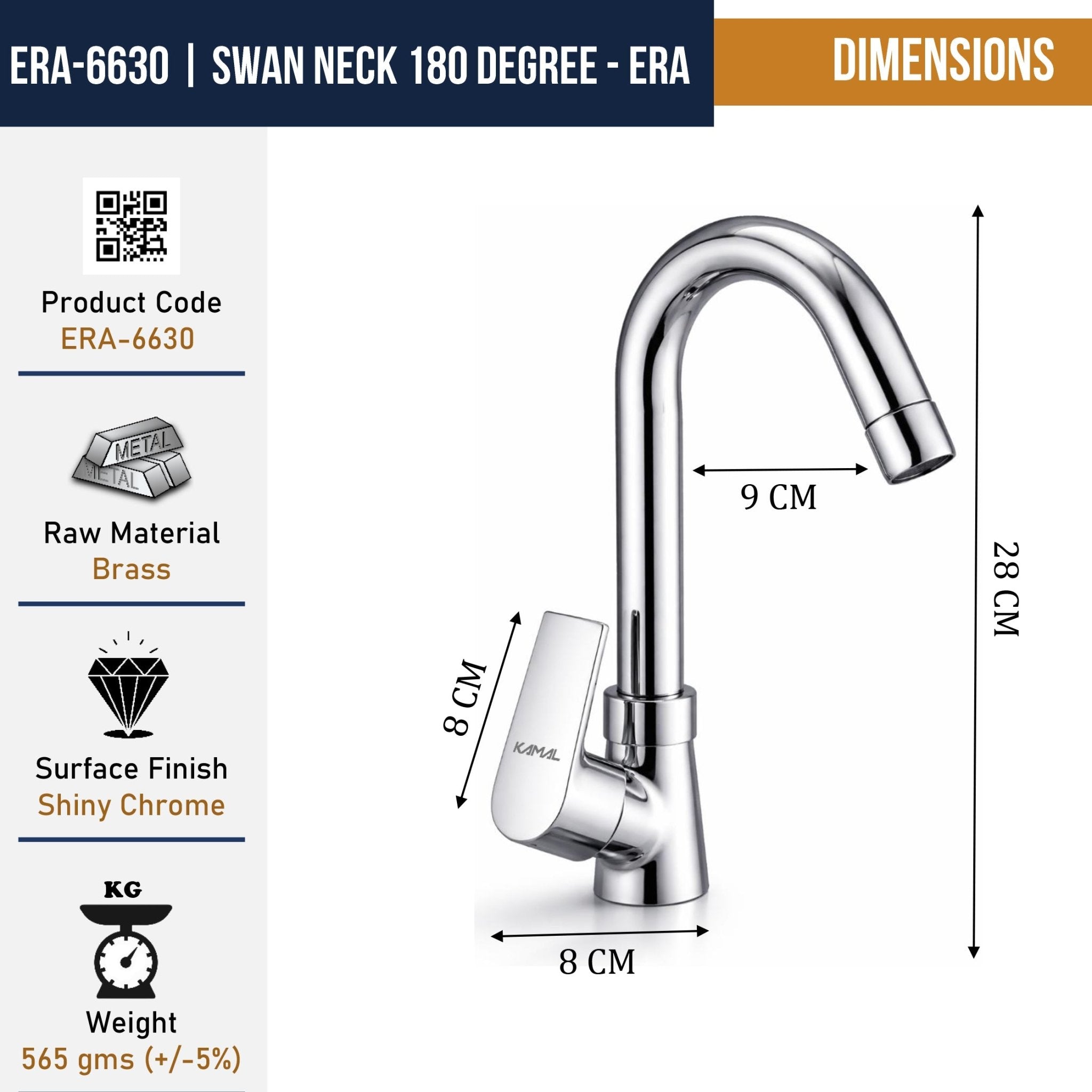 Era Swan Neck (Full Brass) - by Kamal - Era - Kamal Bathware