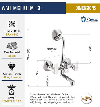 Era Wall Mixer with L Bend Pipe (Full Brass) - by Kamal - Era - Kamal Bathware