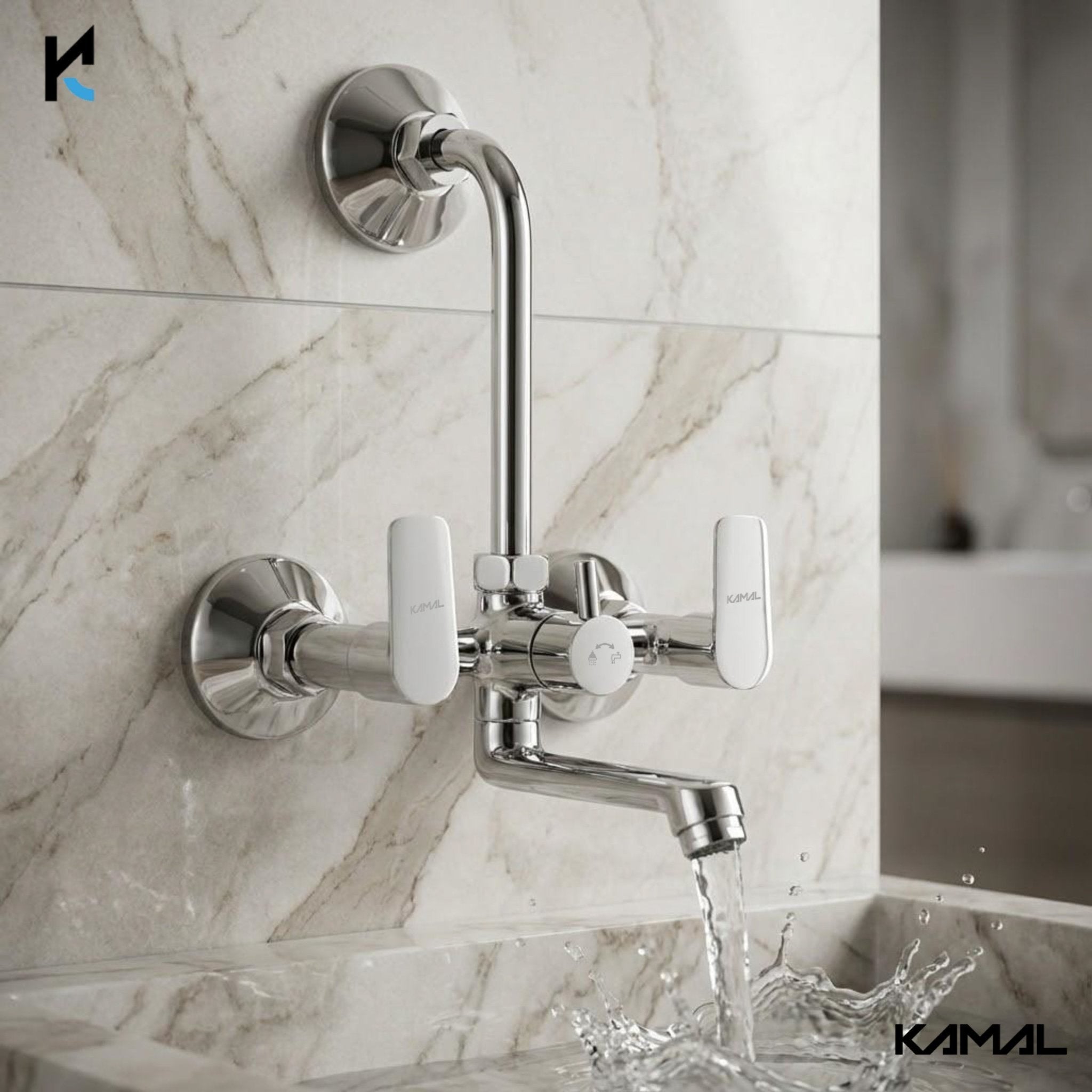 Era Wall Mixer with L Bend Pipe (Full Brass) - by Kamal - Era - Kamal Bathware