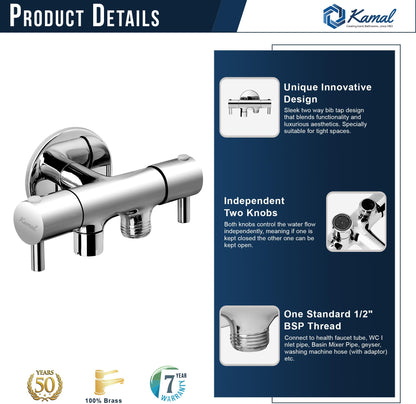 Ertiga Two Way Bib Tap (Full Brass) - by Kamal - Kamal Bathware