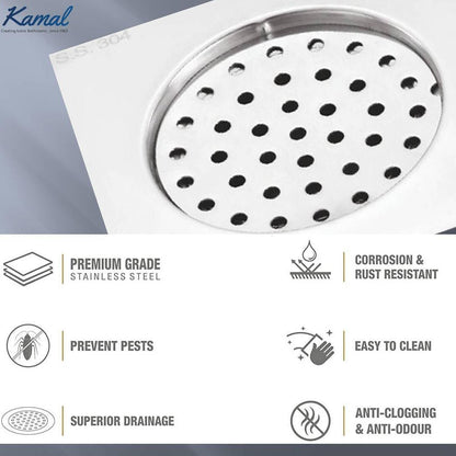 Flatron Floor Drain Strainer SS 304 Grade Floor Grating (5 Inch) - by Kamal - Flatron - Kamal Bathware