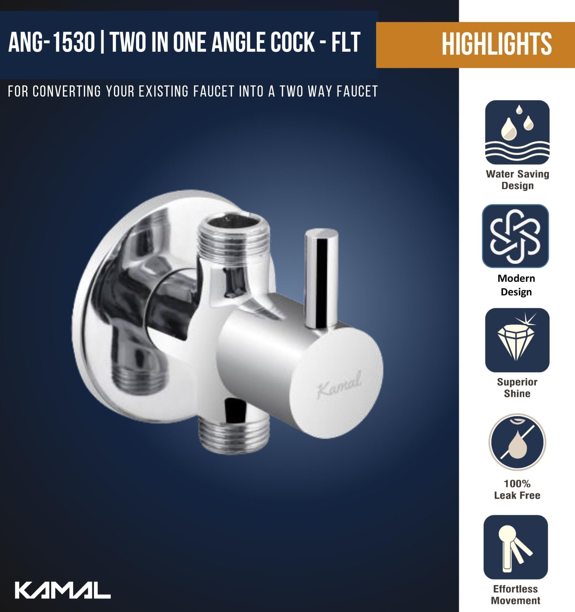 FLT 2 in 1 Angle Valve (Full Brass) - by Kamal - Kamal Bathware